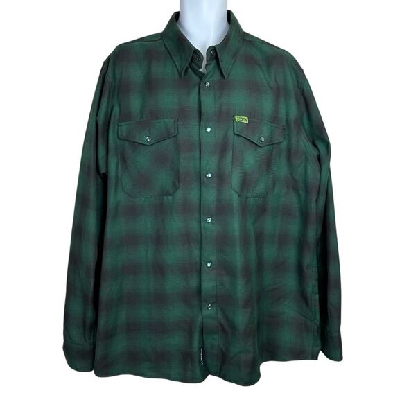 Dixxon Absinthe Green Plaid Flannel Pearl Snap Shirt Long Sleeve Size 2X - Picture 1 of 7